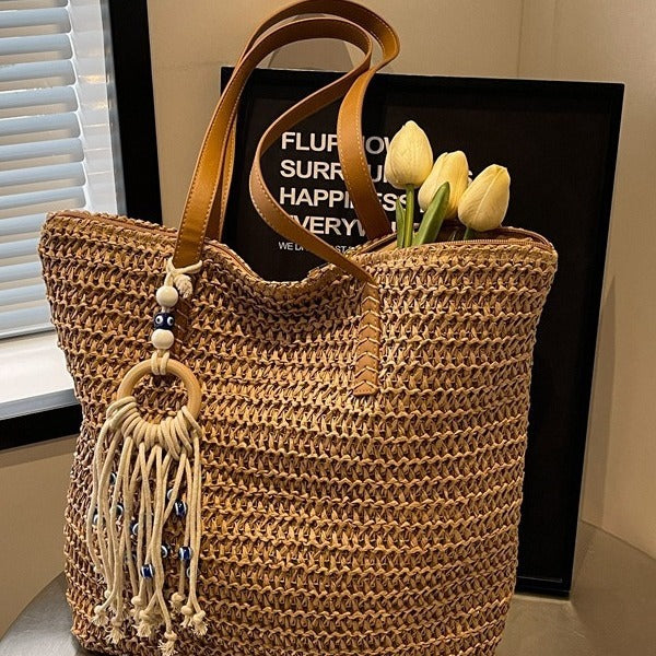 Straw Bag Large-capacity Tote Bag All-match Seaside Shoulder Commuter Woven Bag