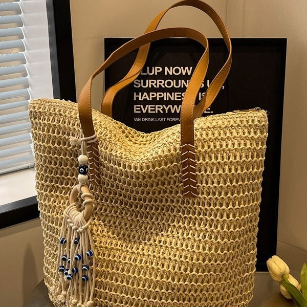 Straw Bag Large-capacity Tote Bag All-match Seaside Shoulder Commuter Woven Bag