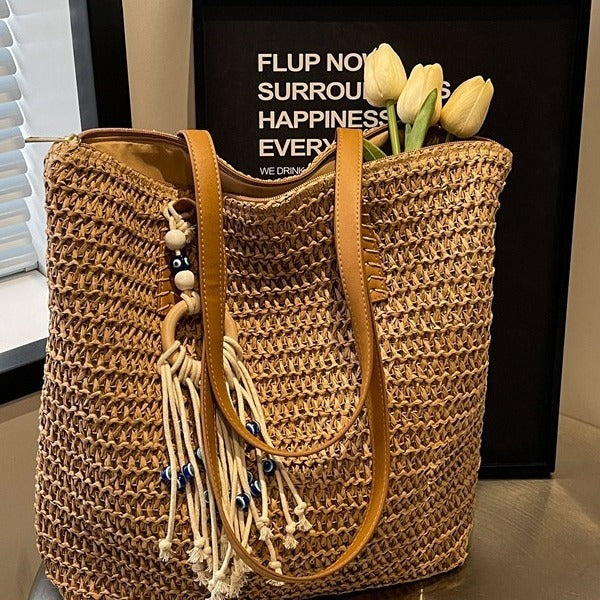 Straw Bag Large-capacity Tote Bag All-match Seaside Shoulder Commuter Woven Bag