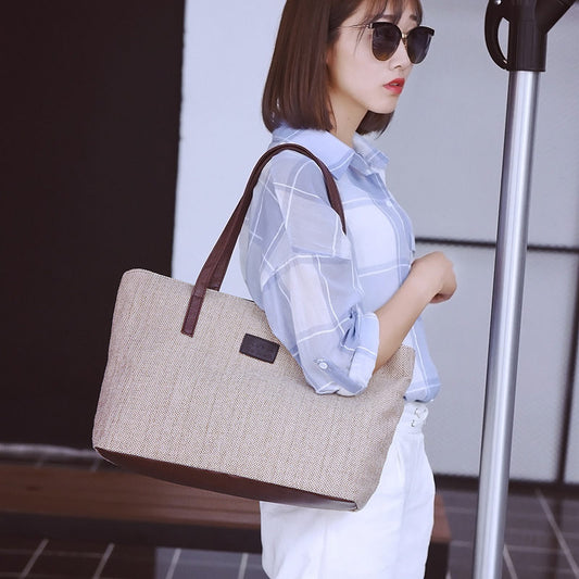Women Canvas Tote Bags Casual Simple Shoulder Bags Large Capcity Shopping Bags