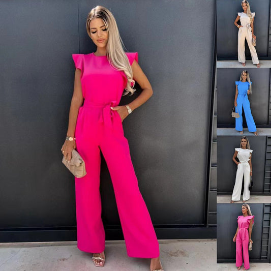 2022 Amazon Wish Independent Station Cross-border New High-waist Commuter Waist Strap Jumpsuit Trousers Women