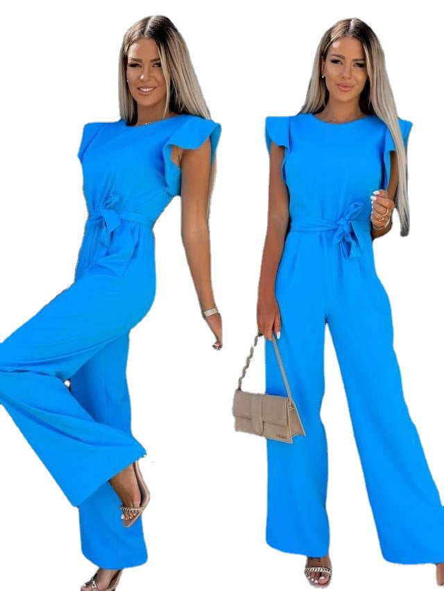 2022 Amazon Wish Independent Station Cross-border New High-waist Commuter Waist Strap Jumpsuit Trousers Women